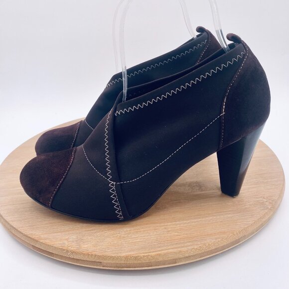 Taryn Rose Heels 8 Brown Mesh Suede Slip On Booties - Picture 5 of 11